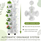 Umigy 2 Set of 7 Tier Vertical Planter Stackable Tower Planters Strawberry Herb Flower and Vegetable Pots Indoor Outdoor Gardening Pots with Removable Wheels and Tools(White,Classic)