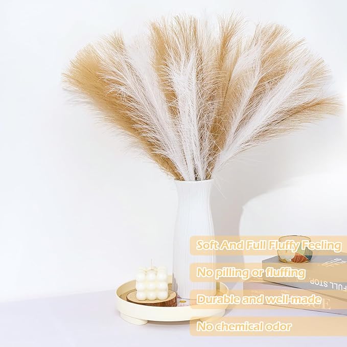Artificial Pampas Grass Stems, 60 Pcs, Brown and White, 21.7 Inch