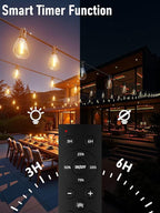 luckystyle 150FT LED Outdoor String Lights with Remote, 55+2 Shatterproof Bulbs Waterproof and Dimmable Patio Lights for Porch, Garden, Backyard, Deck, Balcony, 2200K Hanging Lighting