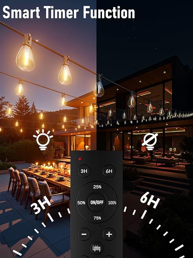 luckystyle 30FT LED Outdoor String Lights with Remote, 10+ 1 Shatterproof Bulbs Waterproof and Dimmable Patio Lights for Porch, Garden, Backyard, Deck, Balcony, 2200K Hanging Lighting