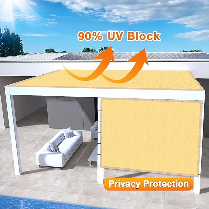 Artpuch Outdoor Pergola Shade Cover 16x21 FT Sun Shade Cloth with Grommets Sand 90% UV Protection Canopy Patio Privacy Screen (Customized Available)