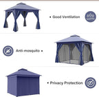 LAUSAINT HOME Semi-Permanent Outdoor Patio Gazebo 10'x10', Heavy Duty Party Tent Shelter with Double Roofs, Mosquito Nettings and Privacy Screens for Backyard, Garden, Lawn, Navy Blue