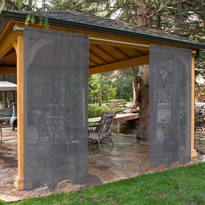 SpaceDresser Waterproof Outdoor Sheer Curtains for Patio - 2 Panels Rod Pocket Indoor Voile Sheer Curtain for Living Room,52W x 108L inch, Grey