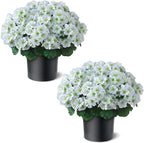 2 Pack Artificial Geranium Flowers Topitary Trees for Outdoors, UV Resistant Geraniums Potted Bushes Look Real Silk Faux Plants for Front Door Garden Porch Planter Farmhouse Home Decor (White)