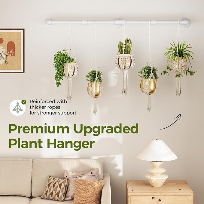 Bamworld Window Plant Hanger Indoor 63in Hanging Planters for Indoor Plants Hanging Plants Holder Hanging Rod Window Plant Shelves Wall Planters Pot/Chain/Plant Not Included (White)