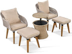 Merax 5 Pieces Patio Furniture Chair Sets, Patio Conversation Set with Wicker Cool Bar Table, Ottomans,Outdoor Furniture Bistro Sets for Porch,Backyard,Balcony,Poolside Brown