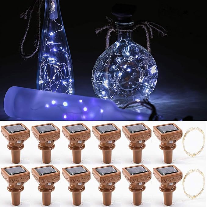String Lights for Wine Bottles, 12 Pack, Solar Powered, Cool White