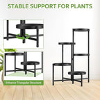 iDavosic.ly 5 Tier Large Plant Stand Indoor with 10 Inch Wide Tray, Tiered Corner Metal Outdoor Flower Display Holder Shelf, Folding Tall Rack for Patio Porch Living Room, Modern Black