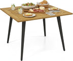 Tangkula 42.5" Acacia Wood Outdoor Dining Table for 4, Patio Table with 1.9" Umbrella Hole, Metal Legs & Adjustable Foot Pads, 4-Person Outside Table for Garden, Poolside & Backyard