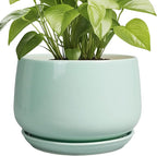 G EPGardening Ceramic Pots for Plants - 9 Inch Ceramic Planter with Drainage and Saucer, Round Planter for Indoor Outdoor Plants, Modern Flower Pots, Garden Decor, Birthday Gifts, Green
