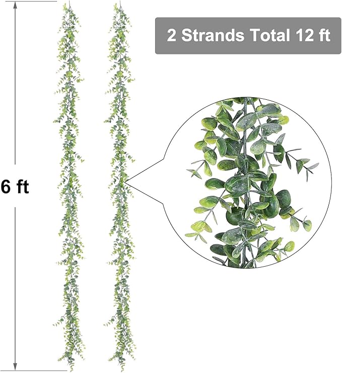 Grey Green Artificial Eucalyptus Garland, 6 Pack, 6 Ft Plastic Greenery
