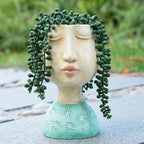 DiliComing Resin Face Planters Pots Head - 8 Inch Indoor and Outdoor Pot with Drainage Hole for Succulents Plants Home Garden Decor Unique Girl Sculpture Plant Pot