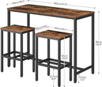 HOOBRO Bar Table and Chairs Set, 47.2” Rectangular Pub Table with 2 Stools for Small Space, High Top Table, 3-Piece Breakfast stools Set, Sturdy Metal Frame, Easy to Assemble, Rustic Brown BF52BT01