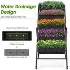 SEJOV 2 Pack Vertical Raised Garden Bed, 5-Tier Vertical Garden Planter with Drainage System, Larger Elevated Planter Box for Herbs Vegetables Flowers Indoor Outdoor (Black with Lockable Wheels