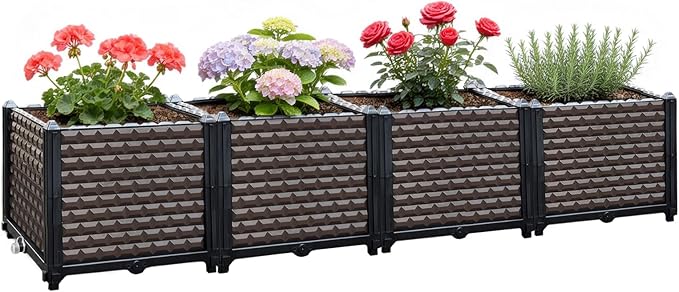 Large Planters for Outdoor Plants 14" Tall Planter Box, Raised Beds for Gardening Self Watering, Elevated Planter Box with Legs, Rectangular Garden Planters for Outdoor Plants Flowers, 62.9"L x 15.7"W
