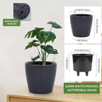 Dexceder 11x10 Inches Self Watering Planter Indoor Outdoor, Inner Pot Design, Thickened Table Flower Plant Pot with Water Level Indicator (Slate Gray Matte)