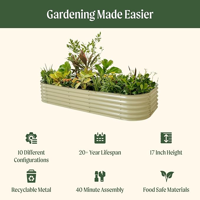 Vego garden Raised Garden Bed Kit, 17" Tall 10 in 1 Jumbo Modular Raised Garden Beds, Metal Planter Box for Vegetables, Flowers, Herbs, Modern Gray