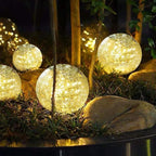 Solar Garden Lights Outdoor Waterproof, 4 Pack 30 LEDs Cracked Glass Ball Light, Ground Landscape Garden Decor, Solar Globe Decorative for Pathway/Patio/Lawn/Yard (Warm White, 3.9")