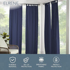 Elrene Home Fashions Matine Weatherproof Tab-Top Indoor/Outdoor Solid Color Curtain Panel for Porch, Pergola, Patio, Deck, 52”W x 84”L, Blue