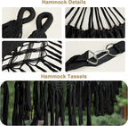 Bellzacasa Double Hammock, Heavy Duty 500 lb Load Capacity Tassels and Fishtail Knitting with Mounting Straps for Outdoor Camping Patio Balcony Black
