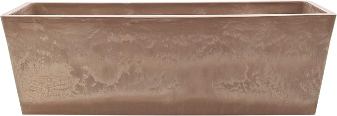 Arcadia Garden Products U65TP Plastic/Stone/Wood Composite Simplicity Window Box, No Drainage Hole (Drillable), Wide Tapered Planter, Patio Plant Container, Indoor Outdoor Planter, 25.5" x 9, Taupe