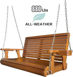 Wooden Porch Swing 2-Seater, High Backrest and Deep Seat, Bench Swing with Cupholders, Hanging Chains and 7mm Springs, Heavy Duty 880 LBS, for Outdoor Patio Garden (Cedar Tone - 4 FT Extra Large)