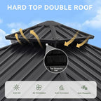Aoxun 8'x8' Hardtop Gazebo, Aluminum Frame Canopy with Double Galvanized Steel Roof, Outdoor Metal Pavilion with Netting, Curtains for Backyard, Patio and Deck