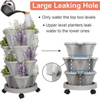 DUNCHATY Stackable Planter, Vertical Garden Planter with Wheels and Tools, Self Watering Strawberry Planter Indoor/Outdoor 4 Tier Herb Planter Pots for Growing Vegetables and Succulents,Gray