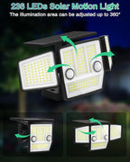 Solar Outdoor Lights with Stakes, 2500LM 180° PIR Motion Sensor, 360° Wide Angle Illumination, In-Ground or Wall Mount, IP65 Waterproof, 3 Modes, 236 LEDs Security Flood Light, 2 Pack