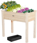 34x18x30in Wooden Raised Garden Bed with Legs,Elevated Reinforced Planter Box with Bed Liner for Backyard/Patio/Gardener,150lb Capacity - Natural