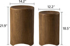 COSIEST Concrete Side Table, Set of 2 Round Outdoor Side Tables, Decorative Garden Stools for Indoor Outdoor, Accent Table Patio Side Table Nesting End Table w Light Oak Colored Faux Wood