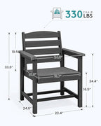 SERWALL Outdoor Dining Chairs Set of 4, All-Weather HDPE Patio Chair with 19.7" Widened Seat, for Backyard, Garden, Black