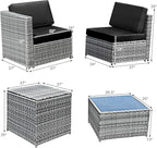 Tangkula 8 Pieces Wicker Patio Furniture Set with Storage Deck Box, PE Rattan Outdoor Sectional Sofa Conversation Set with Coffee Table & Cushions, Outside Furniture for Garden Yard Poolside (Black)
