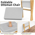 Foldable Foot Stool Ottoman, Modern Foot Rest with Bamboo X Legs & Thick Foam Cushion, Folding Foot Stools Small Padded for Bedroom Living Room, Footstool for Chair Couch (Natural - Grey)
