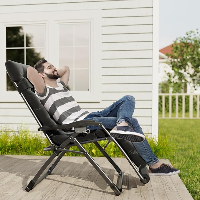UDPATIO Oversized Zero Gravity Chair 29In XL Patio Reclining Chair with Cushion, Outdoor Folding Recliner with Pillows|Cup Holder|Foot Rest|Padded Headrest, Burgundy, Support 500LB