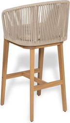 Christopher Knight Home Zax Set of 2 Patio Barstool, Acacia Wood & Rope Outdoor Counter Stool with Backrest/Footrest, Barstool Chairs with Cushion Seating for Backyard Balcony Garden, Beige + Teak