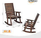 VINGLI Wooden Rocking Chair with High Backrest, Solid Fir Wood, Heavy Duty 600 LBS Patio Rockers for Indoor and Outdoor, Garden, Yard, Patio, Rustic