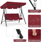 AECOJOY Porch Swing with Stand, 3-Seat Outdoor Clearance Porch Swings for Adults, Outdoor Patio Swing with Adjustable Canopy & Removable Cushion for Backyard, Garden, Yard, Poolside, Balcony (Red)