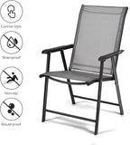 Giantex Set of 4 Folding Patio Chairs, Outdoor Portable Dining Chairs for Garden Camping Poolside Beach Deck Lawn, 4-Pack Sling Armchairs, Metal Frame, Grey