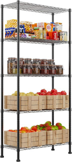 REGILLER 5-Wire Shelving Metal Storage Rack Adjustable Shelves,Standing Storage Shelf Units for Laundry Bathroom Kitchen Pantry Closet(Black,14.1" D x 30" W x 79" H)
