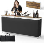 VINGLI 78" Portable Bar Table, 2-Tier Shelves, Mobile Bar Table for Events, Party, Camping, Picnic, Tradeshow, Indoor with Black Skirt