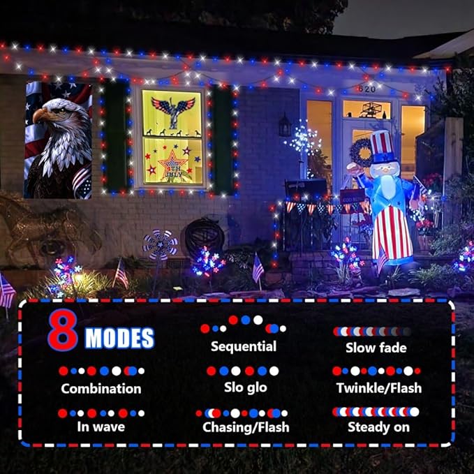 String Lights, 165ft Red White Blue LED, Outdoor Waterproof