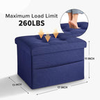 LINMAGCO Storage Ottoman Folding Foot Stool Foot Rest with Side Pocket Modern Ottoman with Storage Short Sofa Stool Linen Cloth 17x13x13(Navy)