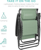 Best Choice Products Folding Zero Gravity Outdoor Recliner Patio Lounge Chair w/Adjustable Canopy Shade, Headrest, Side Accessory Tray, Textilene Mesh - Sage Green
