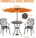 Bistro Set for 2, Black Cast Aluminum Table and Chairs with Umbrella Hole