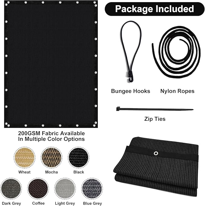 Artpuch 90% Sun Shade Cloth, 10 x 10 FT Pergola Shade Cover Canopy with Grommets, Sun Screen Fabric Tarp for Patio, Outdoor, Garden, Backyard, Black