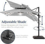 Best Choice Products 9x12ft LED Cantilever Patio Umbrella w/Base Included & 360° Rotation, Large Solar Offset Hanging Outdoor Sun Shade for Deck, Backyard Table w/Stand & Lights – Fog Gray