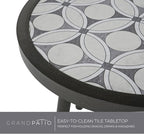 Grand patio Dining Chair Set of 3, Swivel Rope Armchairs with Cushions and Round Side Table with Tile Tabletop, Wicker, Indoor Outdoor Modern Style, Backyard, Balcony, Light Gray Brown
