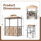 Tangkula 3-Piece Patio Bar Set, Grill Gazebo & 2 Bar Stools with Tempered Glass Bar Table, Metal Storage Shelves, Glass Holders, Double-Tier Soft Top Canopy BBQ Gazebo Shelter for Patio Garden (Brown)
