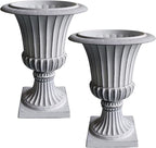 Urn Planters 22", Set of 2, Tall Stone-Resin Pedestal Planters for Outdoor Plants, Large Front Porch Decor, Patio Garden Pots, Outdoor Urns for Entryway, Porch & Deck, White Plant Pot